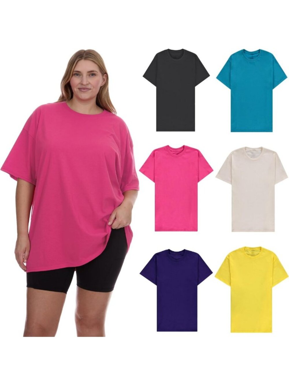 6 Pack Women's Oversized Tees - Crew Neck, Short Sleeve, Baggy Tops in Assorted
